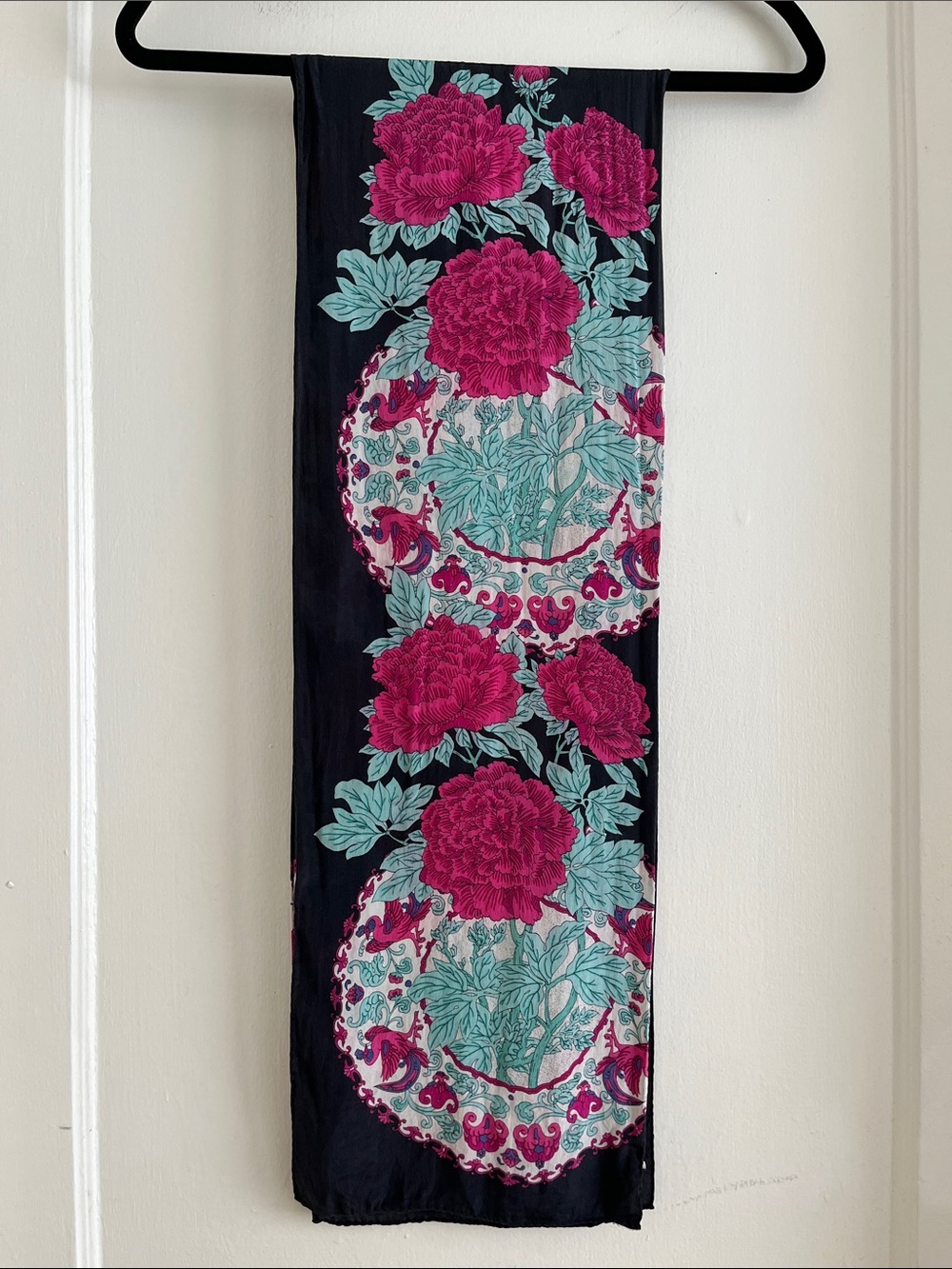 Ginnie Johansen Inc. 100% Silk 1989 Vintage 80s Teal Magenta Pink & Black Scarf - Picture 3 of 13